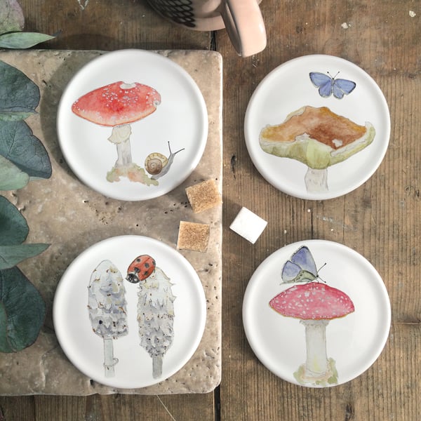 Toadstool bone china coasters
