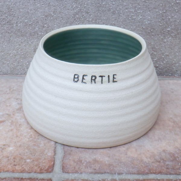 Small personalised spaniel dog water food bowl wheel thrown stoneware pottery