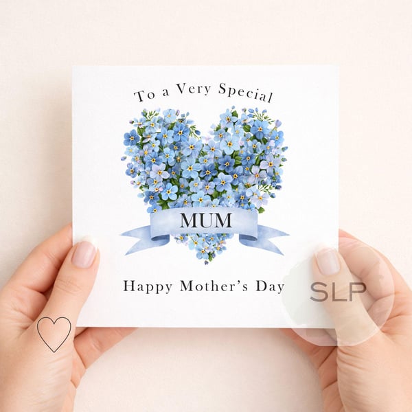 Personalised Mother's Day Card Forget Me Not Heart Card To a Very Special Mum
