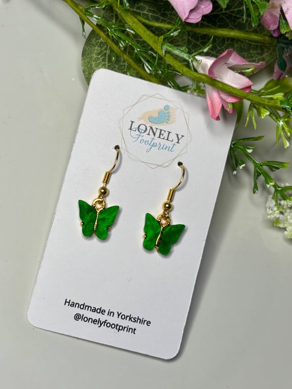 Green Butterfly Earrings, Charm Earrings, Handmade Jewellery 