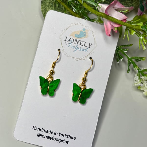 Green Butterfly Earrings, Charm Earrings, Handmade Jewellery 