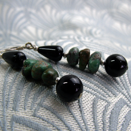 Turquoise Dangle Earrings, Semi-Precious Stone Turquoise Handmade Earrings DD28