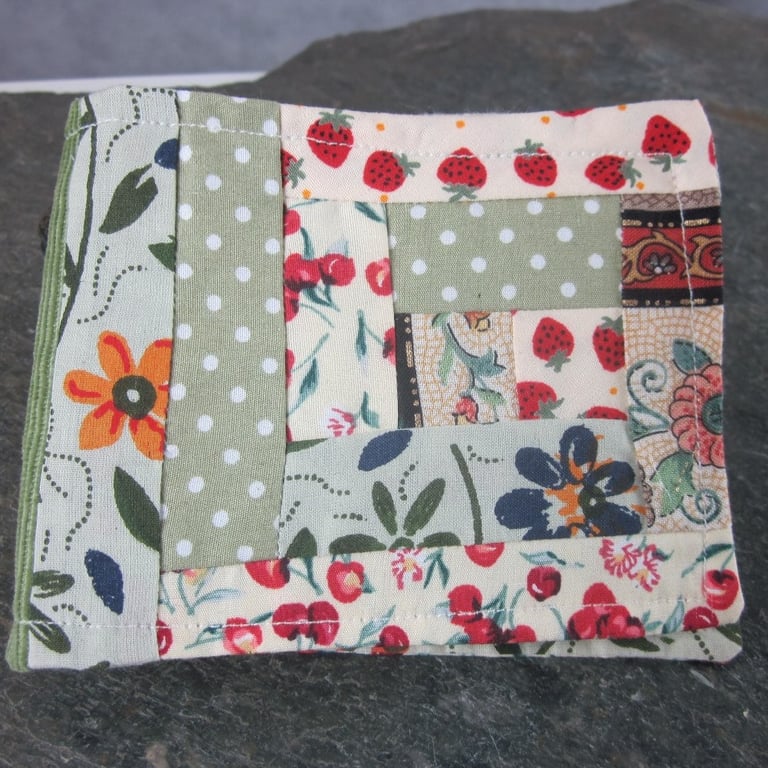 Yellow Green Reversible Patchwork Cotton Cord Needlebook