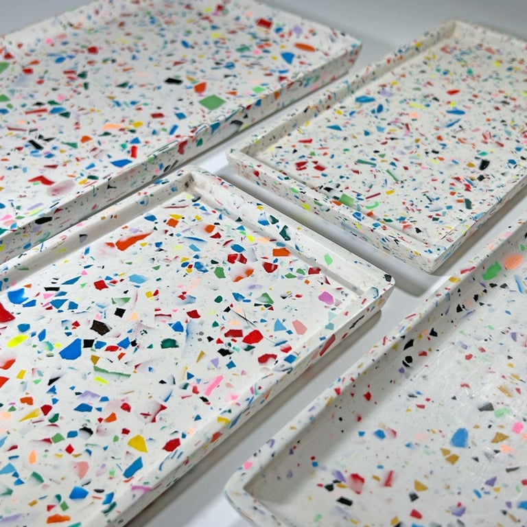 Rectangular Rainbow Terrazzo Tray, Decorative Desk Vanity Candle Organiser, gift