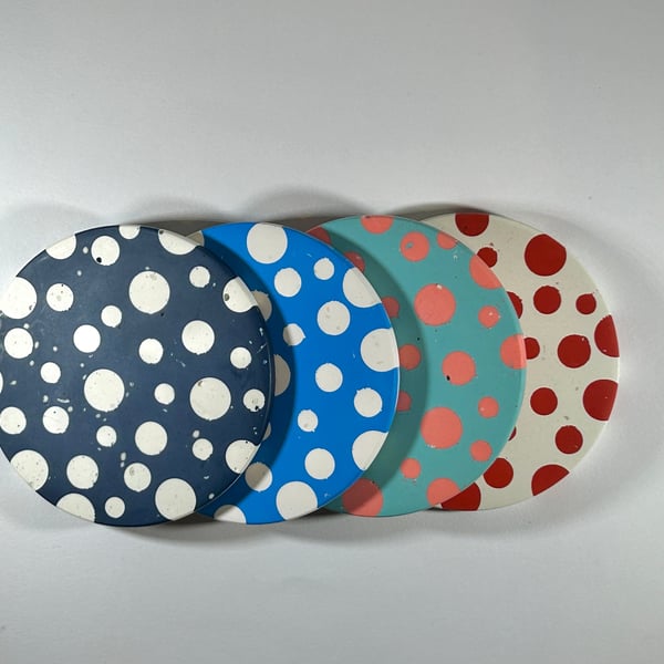 Polka Dot Coasters Cork Jesmonite Tray Coffee Tea Concrete Ceramic Trinket Tray 