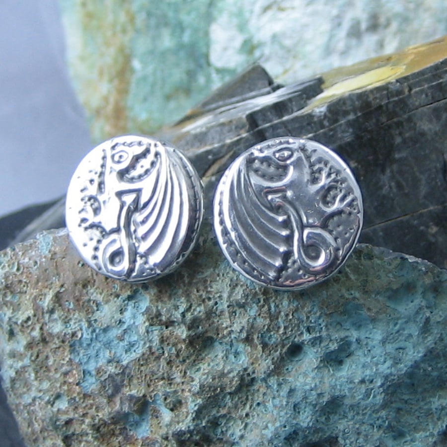 Handmade Silver Pewter Cufflinks, Dragon Design