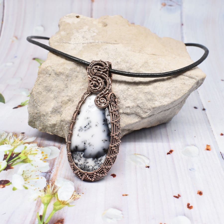 Merlinite and Copper Wire Woven One of a Kind Pendant