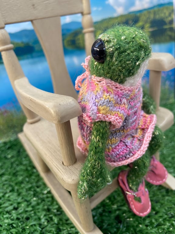 Handmade knitted frog and clothes