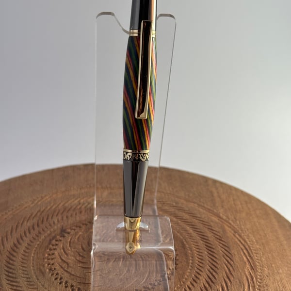Multicolored wooden ball point pen