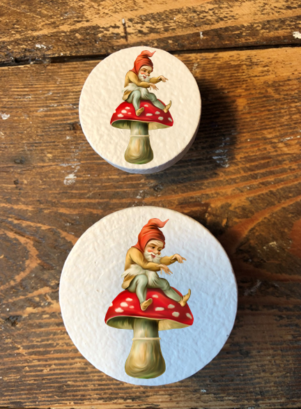 Handmade Tomte pixie gnome toadstool pine door knobs wardrobe drawer handles 
