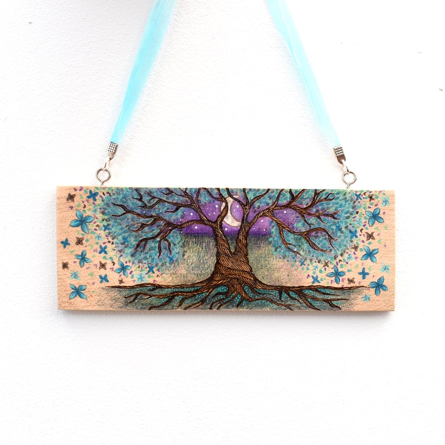 The Butterfly tree. Pyrography hanging plaque. Pagan tree of life.