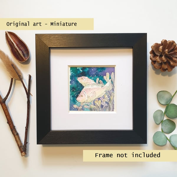 Pink anemone fish miniature, original painting, tiny artwork