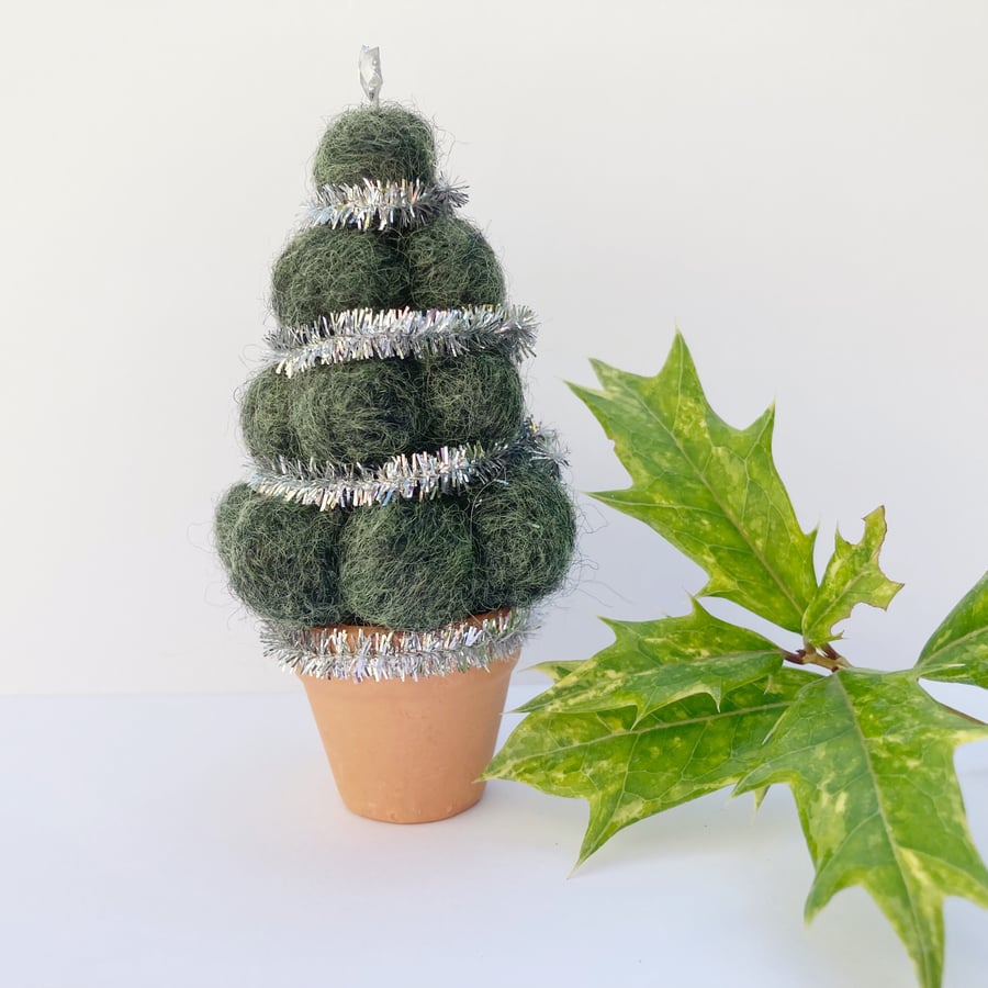 Miniature potted needle felted Christmas tree, ornament, decoration 