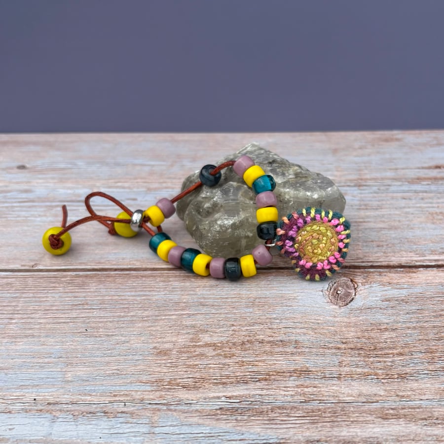 Bead and Felted Charm BoHo style Bracelet - Heart