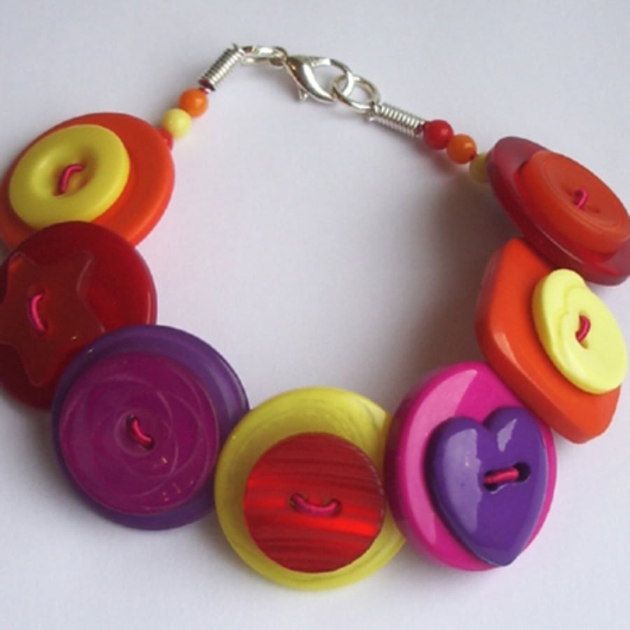 SALE: Purple, Yellow, Orange, Red and Fuchsia button bracelet 