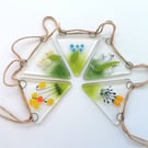 Spring fused glass bunting, patio decoration, garden art, birthday gift. 