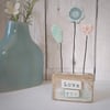 Clay Flower Garden in a Painted Wood Block 'Love You'