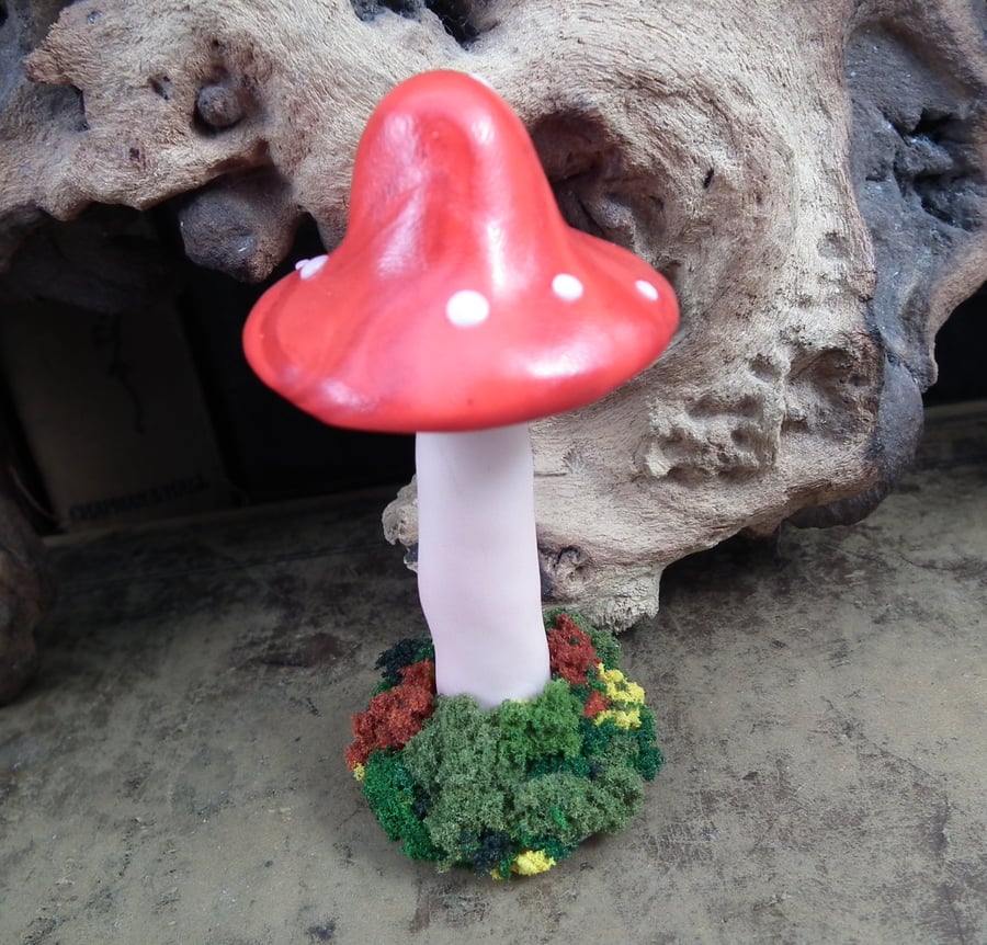 Toadstool Umbrella with 'moss' OOAK Sculpt by Ann Galvin