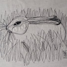 Hare in the Grass Embroidered Portrait