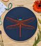 Navy Dragonfly Embroidery Kit. Complete kit with detailed instructions - 8" hoop - Image 1