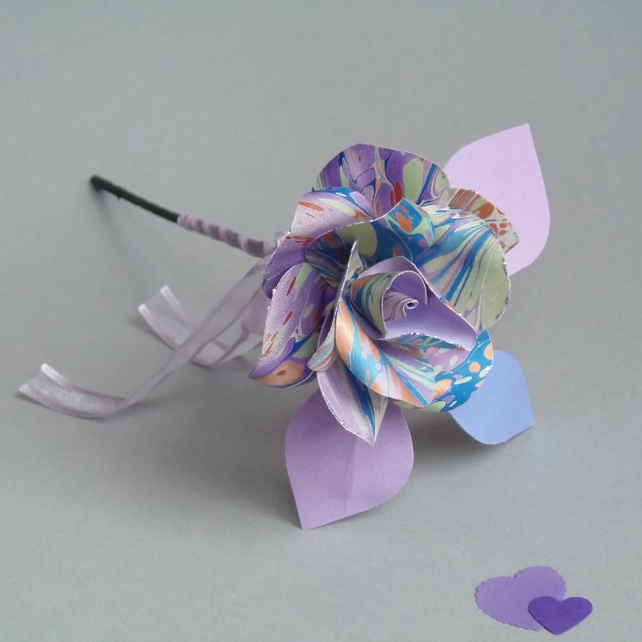 Marbled Paper Single Stem Rose - Mixed Lilac