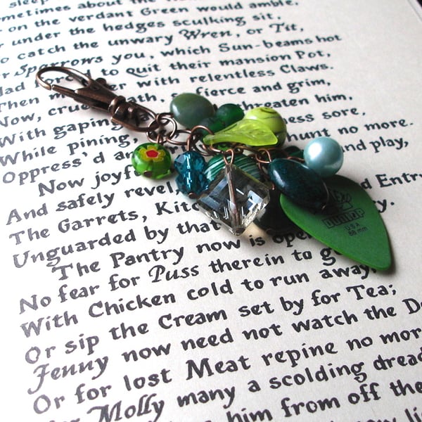 Rock Chick Bag Charm with Green Bead Cluster