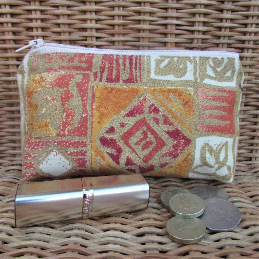 Large purse, coin purse - terracotta abstract print