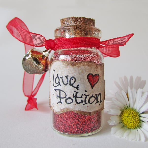 Valentine Love Potion Bottle, Red Glitter Hanging Bottle