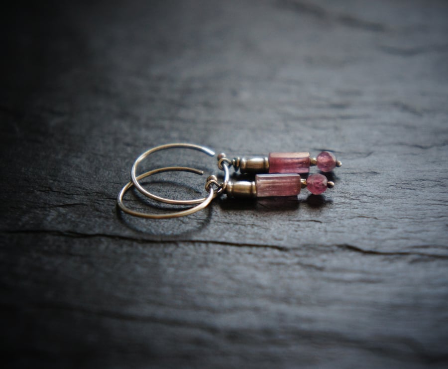 Pink Tourmaline, Roman Style Silver Earrings, Pink Gemstone Jewellery