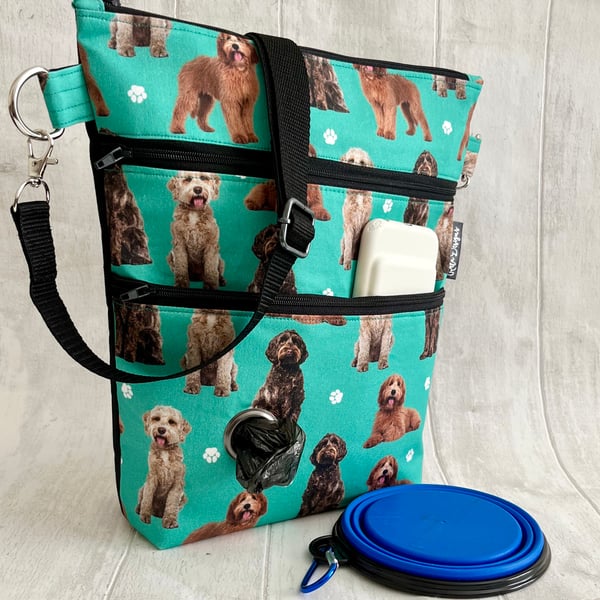 Dog walking bag, cross body, Labradoodles