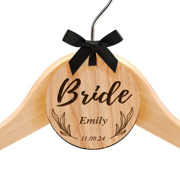 Personalised Wedding Hangers Charm Engraved Wooden Role Name Date