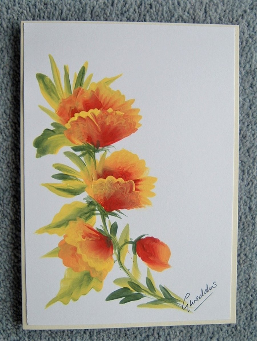 original hand painted floral greetings card ( ref f 259)