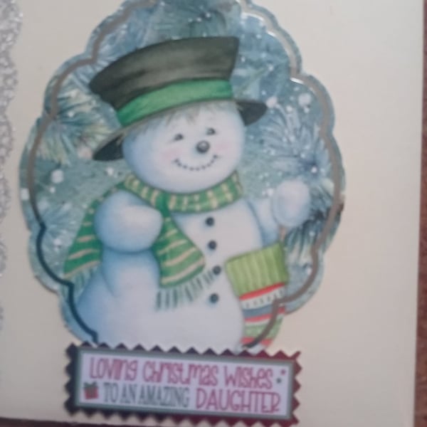 Daughter Snowman Card Handmade Christmas card 