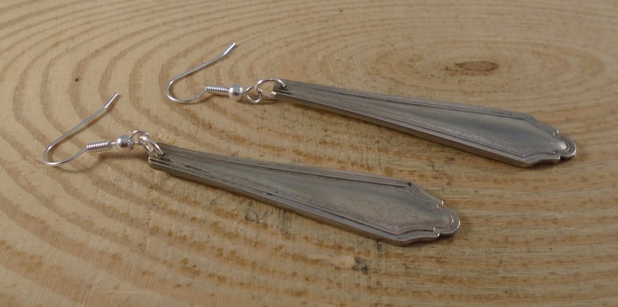 Upcycled Silver Plated Banded Sugar Tong Handle Earrings SPE052113
