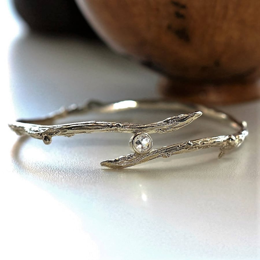 Silver Twig Topaz bangle