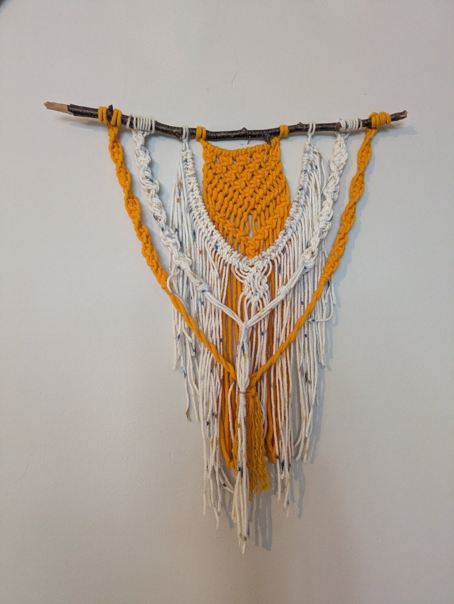 Medium mustard and white macrame wall hanging