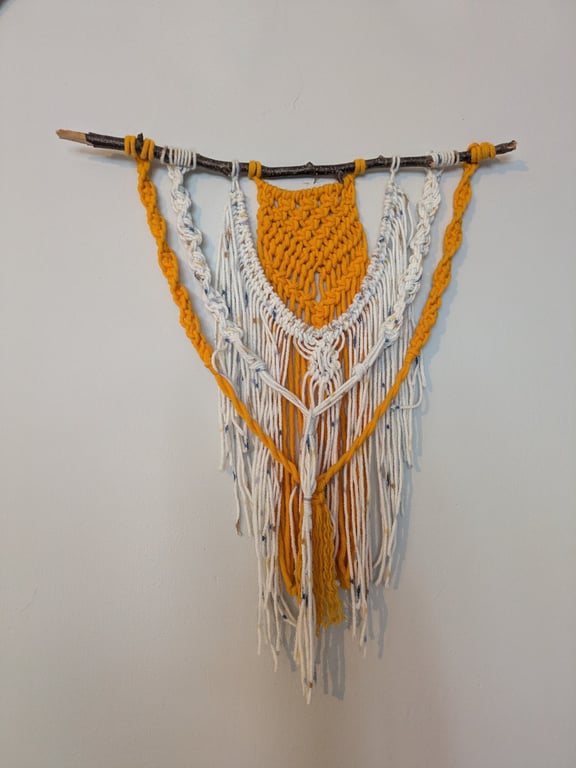 Medium mustard and white macrame wall hanging