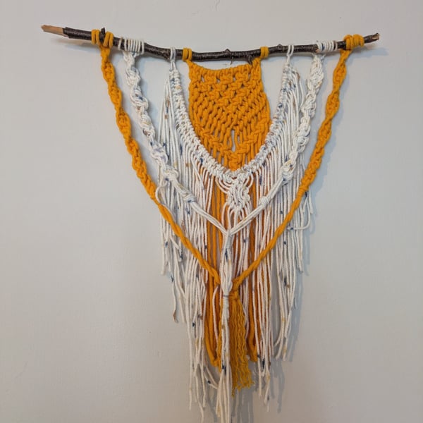 Medium mustard and white macrame wall hanging