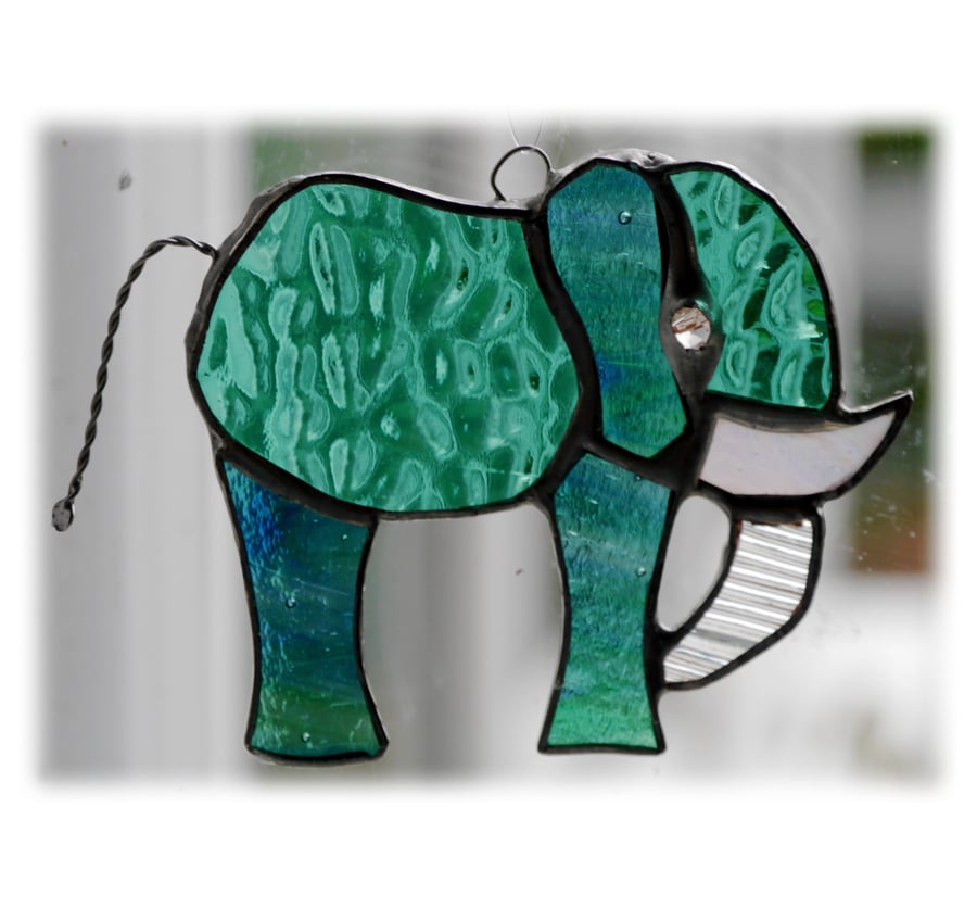 Elephant Suncatcher Stained Glass Teal 089