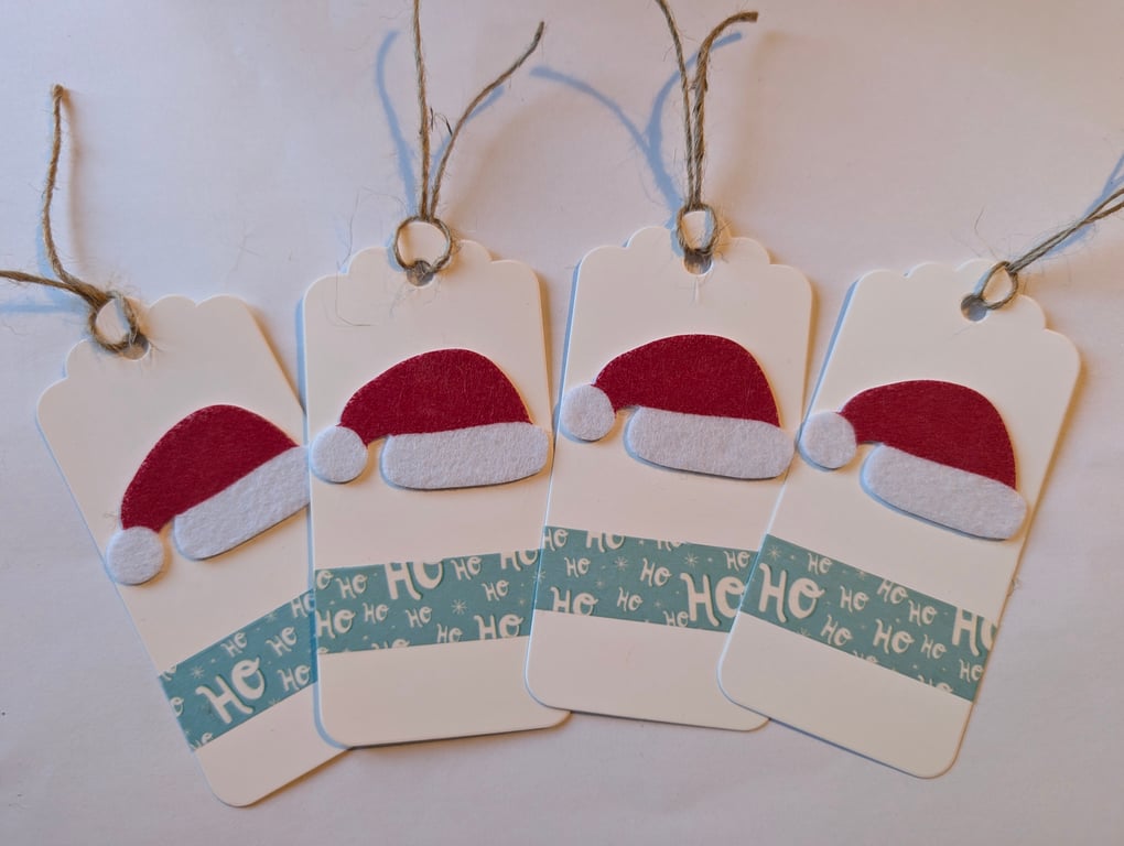 Homemade Christmas gift tags pack - Santa's hat hohoho