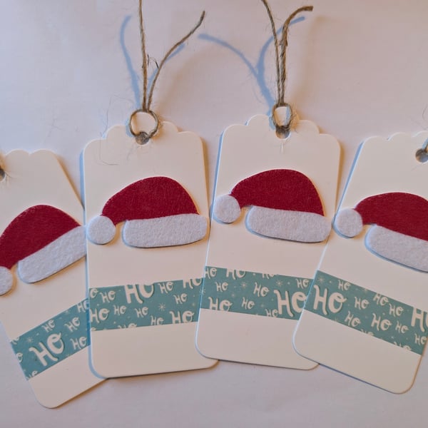 Homemade Christmas gift tags pack - Santa's hat hohoho