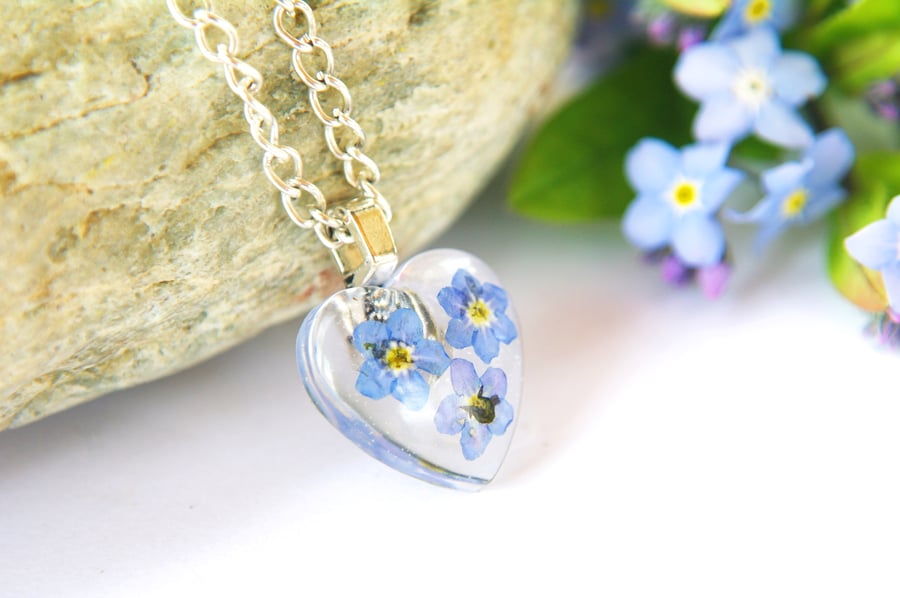 real forget me not flower resin necklace for nature lovers
