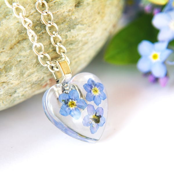 real forget me not flower resin necklace for nature lovers
