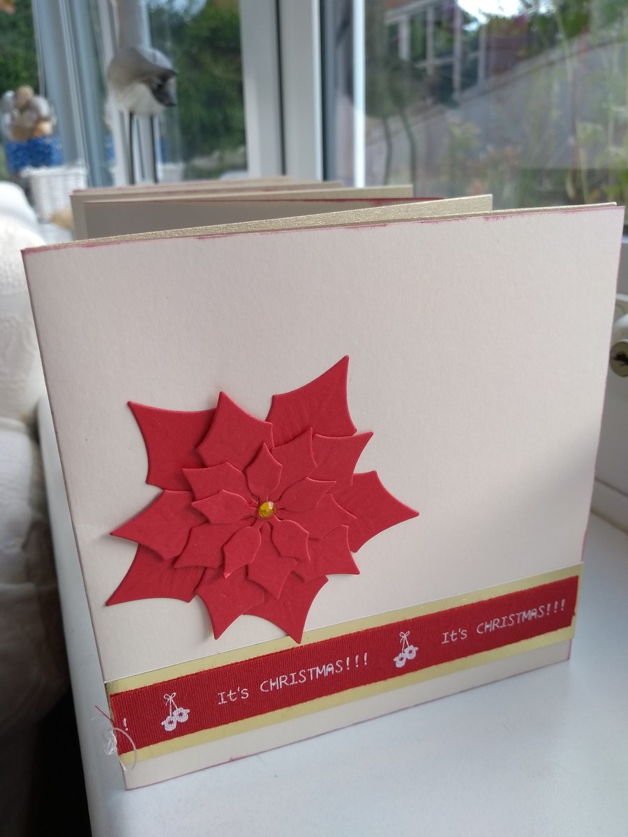 Pack of 4 red poinsettia Christmas cards