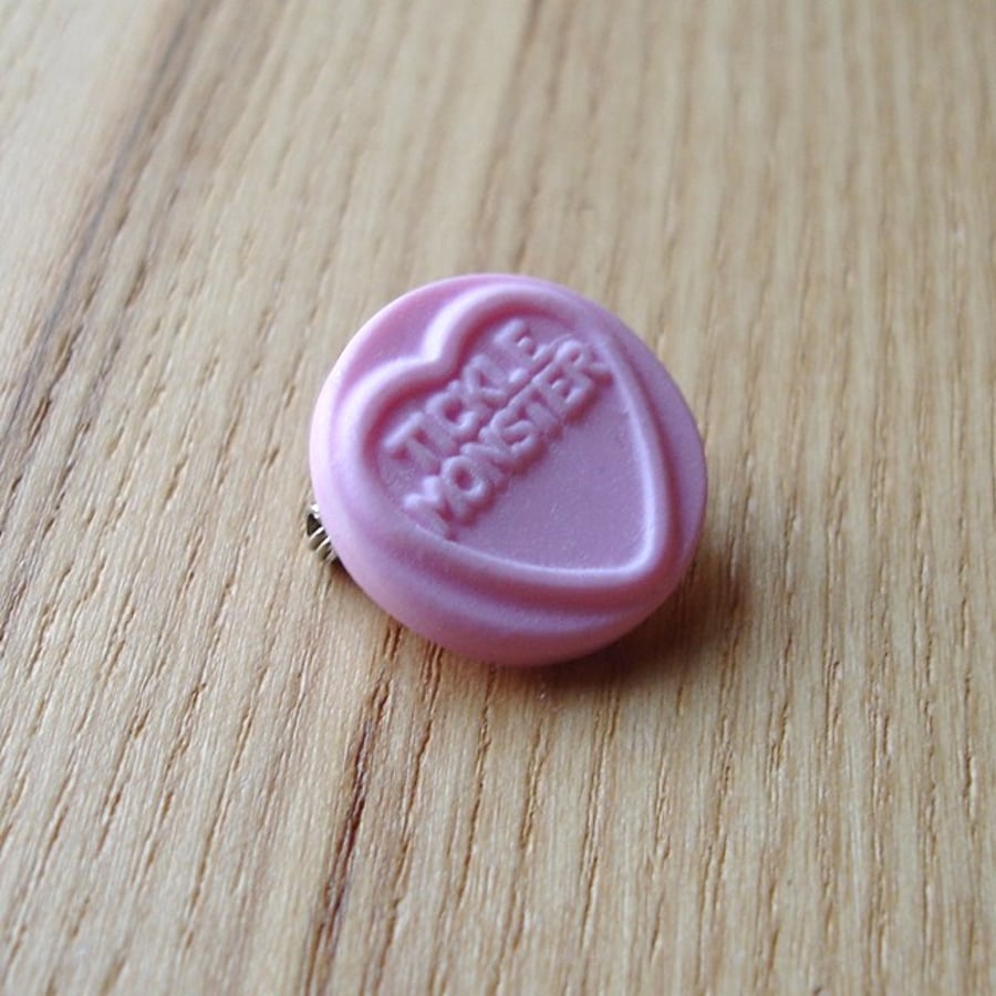 Tickle Monster Pink Love Heart Badge