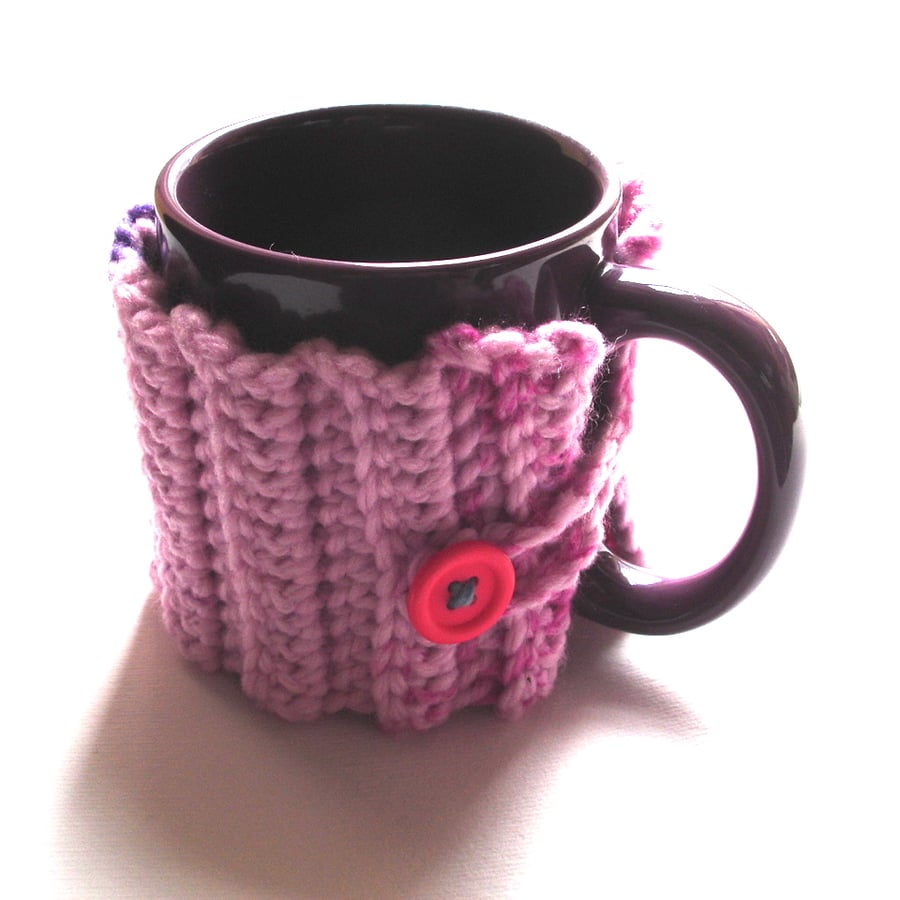 Cup Cozy in Pink and Purple - Mug Cover, Cosy, Case, Sweater, Jumper