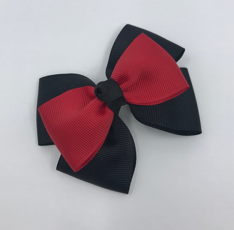 Black and Red Top Knot Bow on Clip