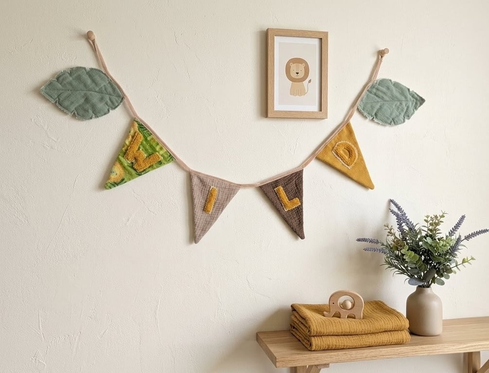 Wild Safari Name Garland - Quilted Leaf & Velour Heirloom Nursery Bunting