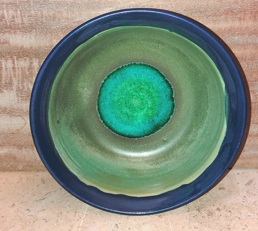 Vibrant glass centered ceramic bowl and shallow dish set