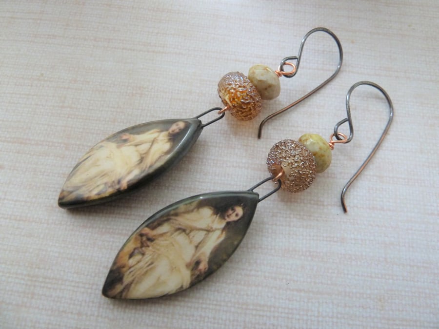 ophelia copper, lampwork and ceramic earrings